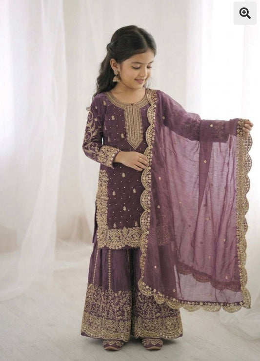 Lavender Embroidered Work Salwar Suit For Kid in Germany