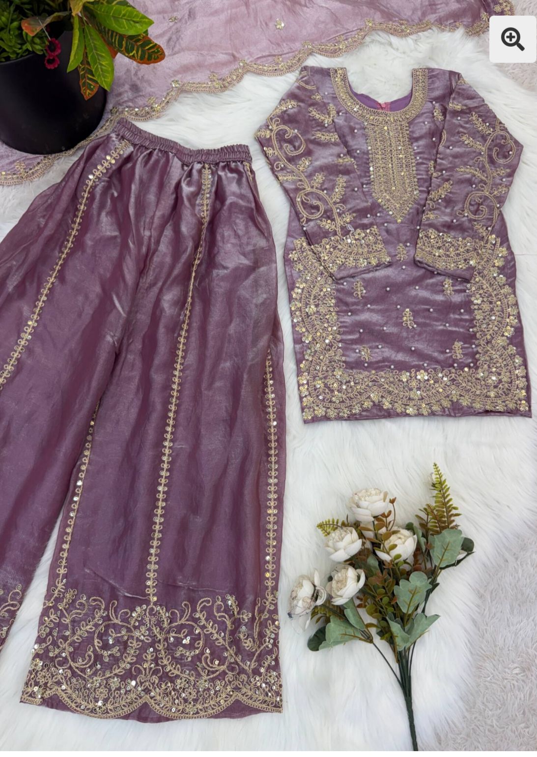 Lavender Embroidered Work Salwar Suit For Kid in Germany