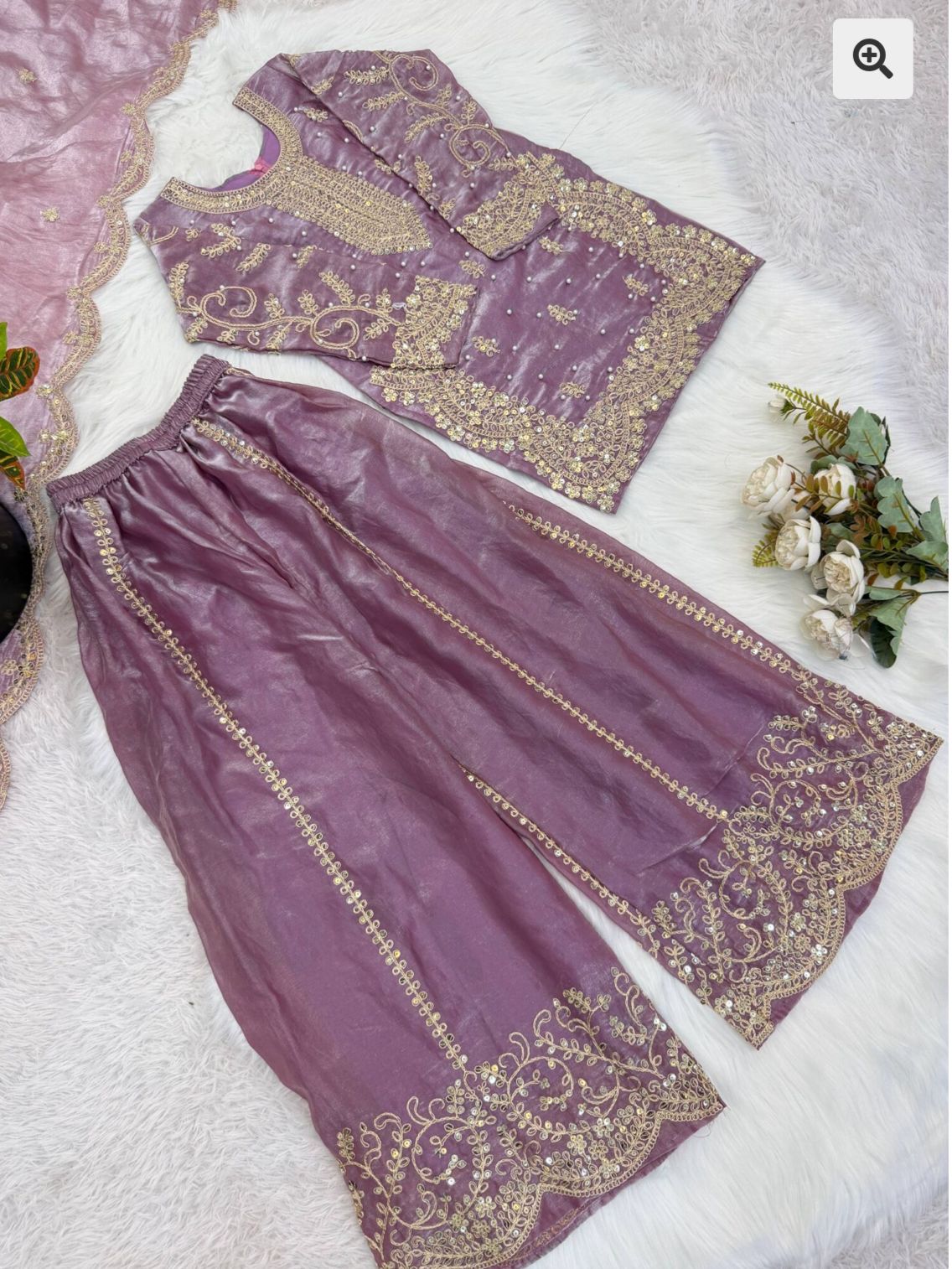 Lavender Embroidered Work Salwar Suit For Kid in Germany