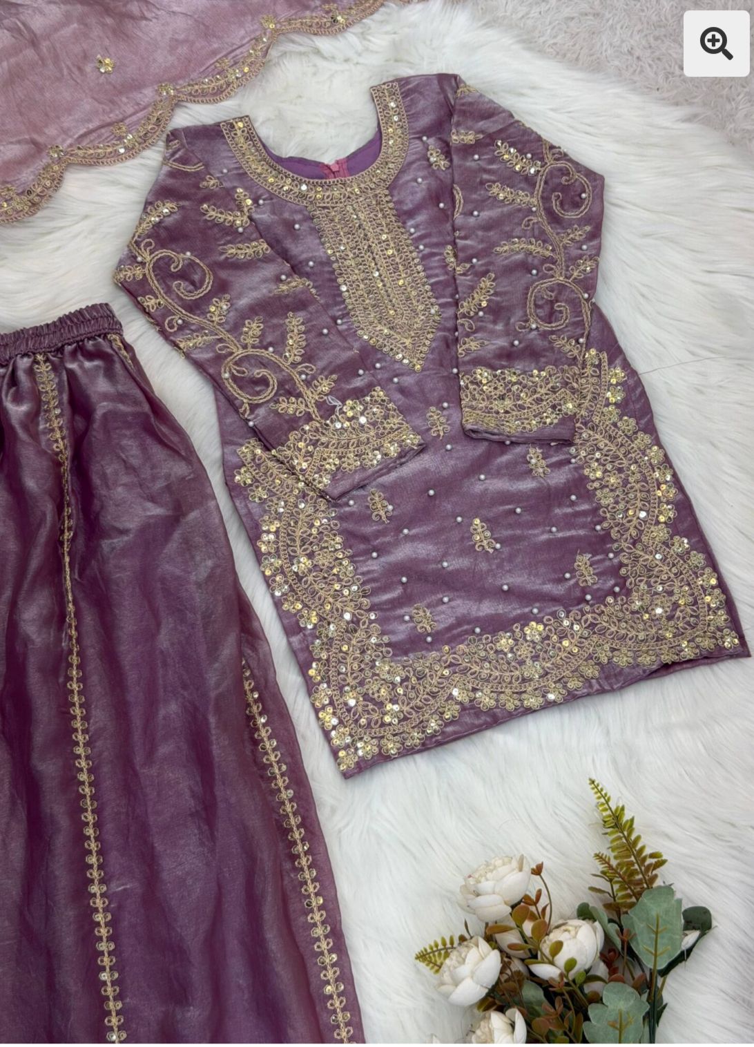 Lavender Embroidered Work Salwar Suit For Kid in Germany