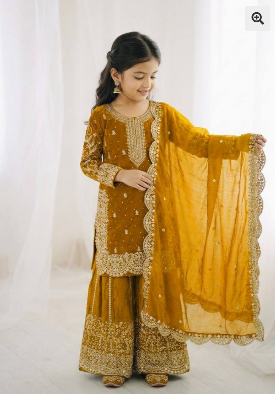 Mustard Embroidered Work Salwar Suit For Kid in Germany