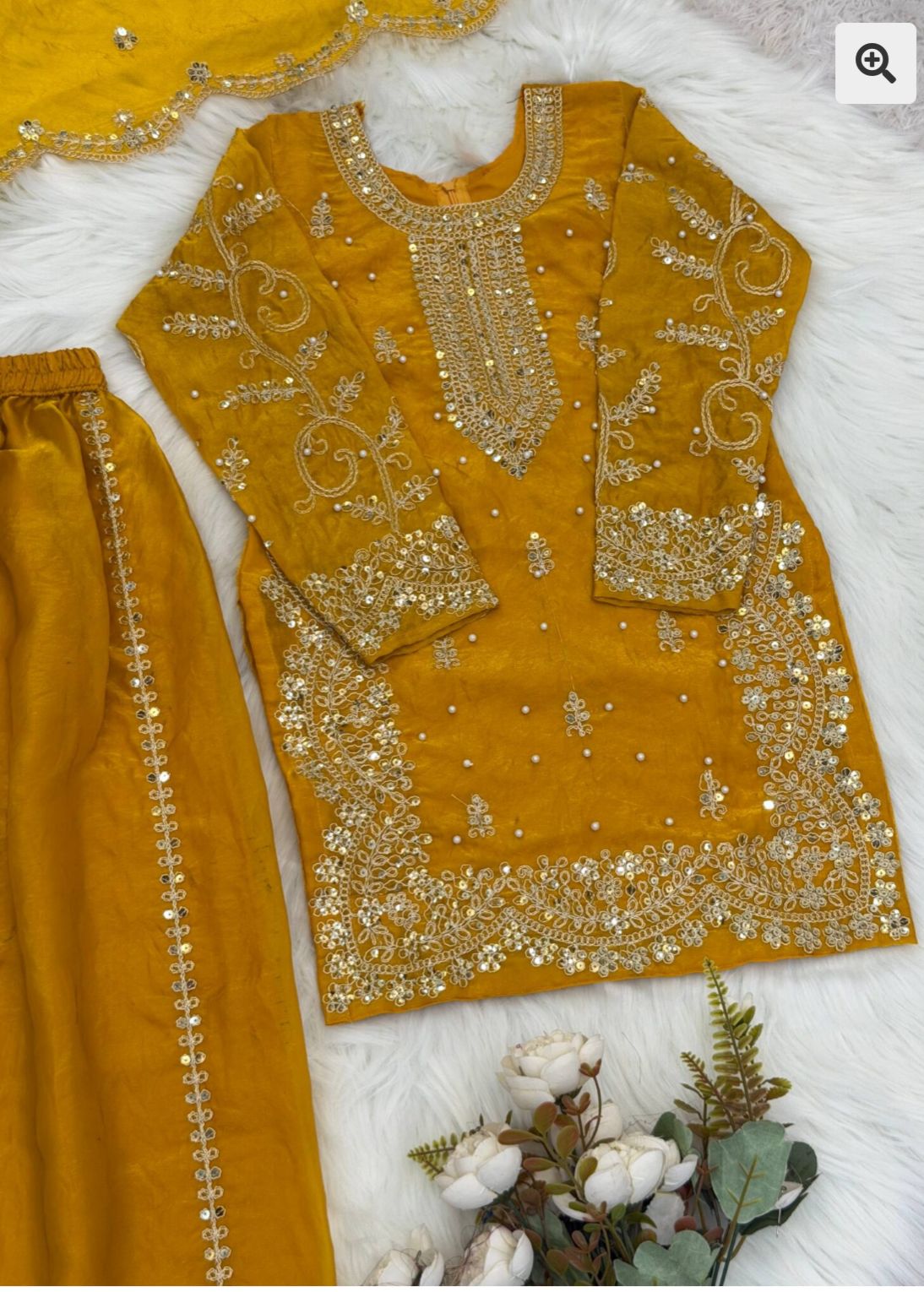 Mustard Embroidered Work Salwar Suit For Kid in Germany