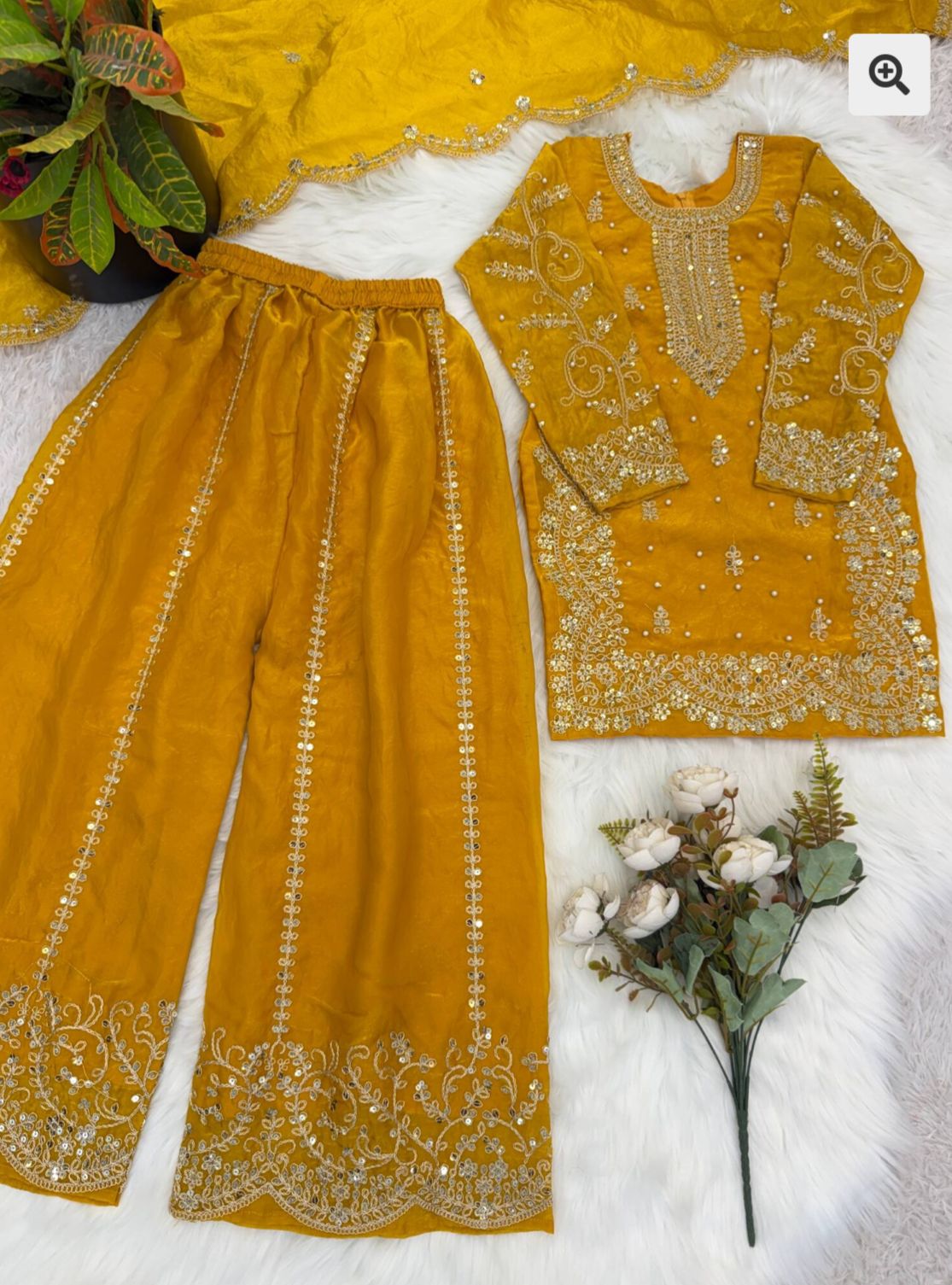 Mustard Embroidered Work Salwar Suit For Kid in Germany