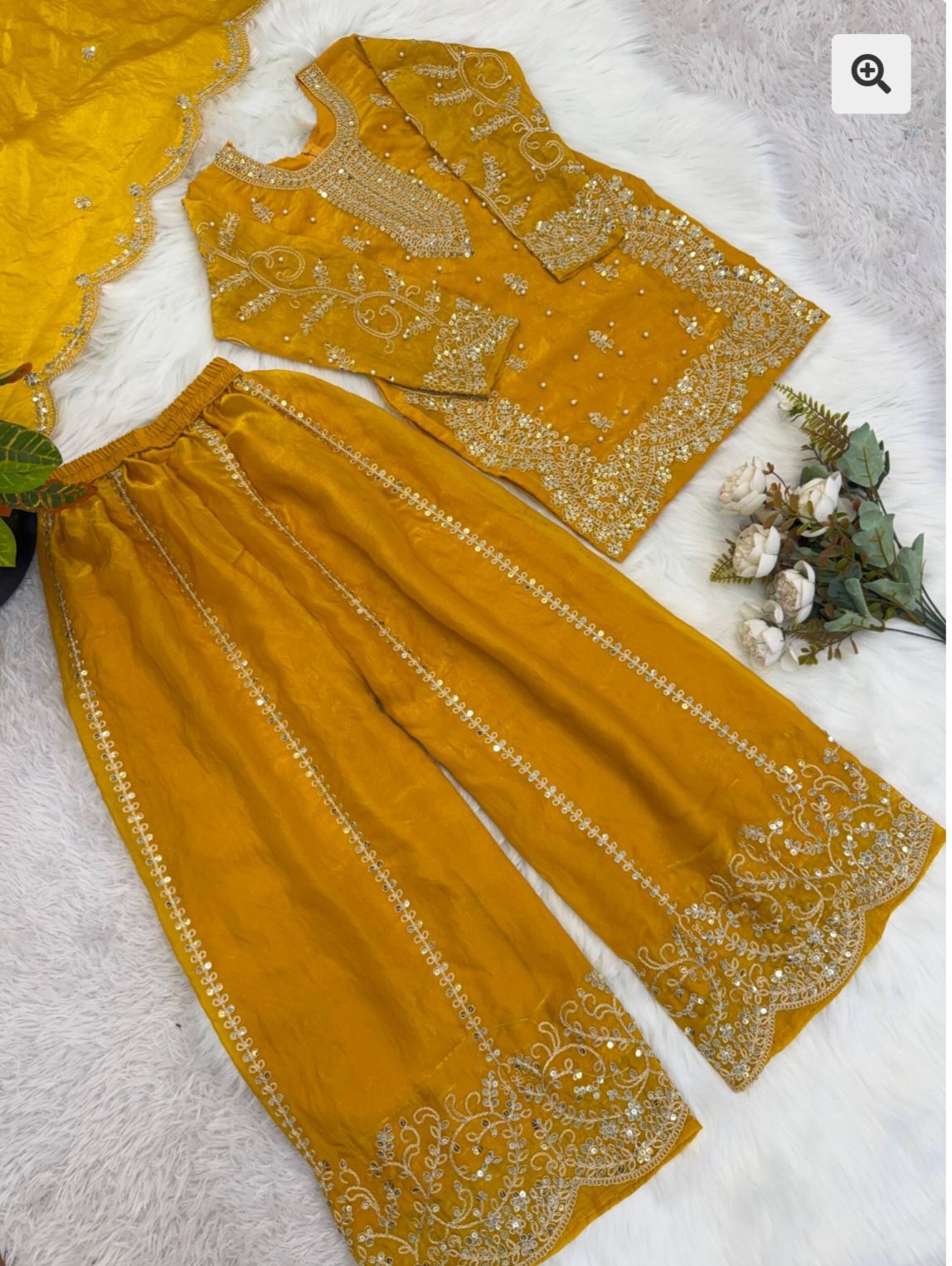 Mustard Embroidered Work Salwar Suit For Kid in Germany