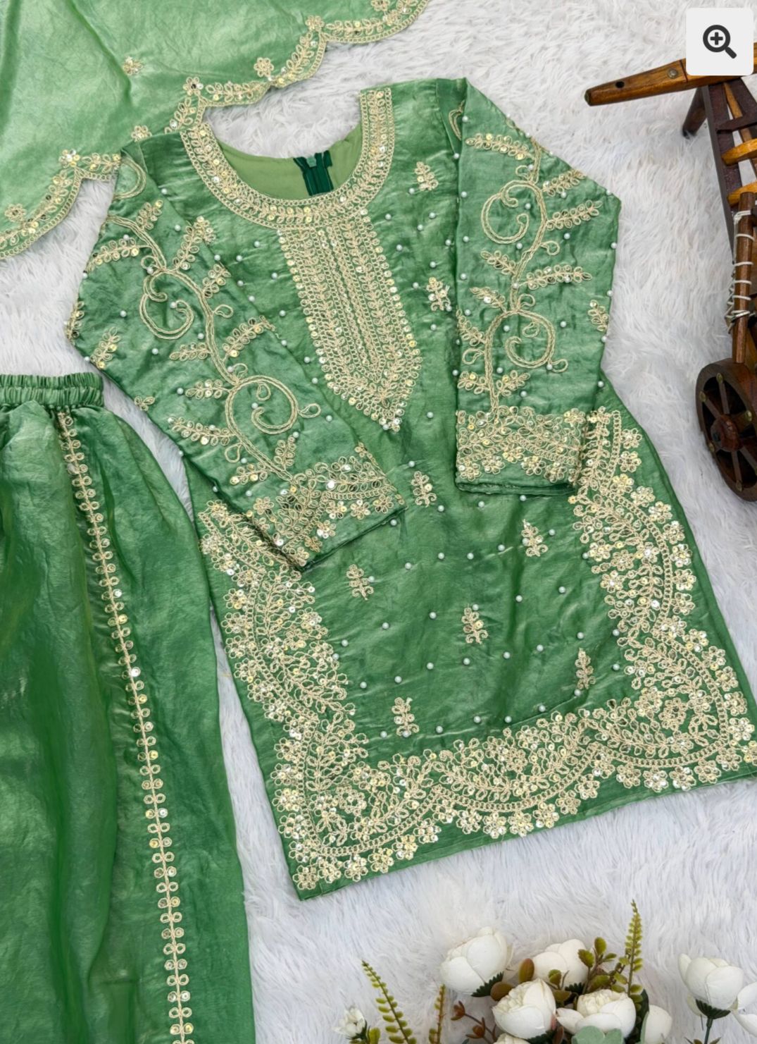 Parrot Green Embroidered Work Salwar Suit For Kid in Germany