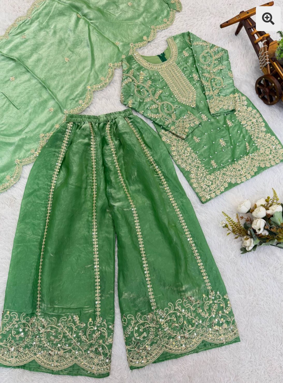 Parrot Green Embroidered Work Salwar Suit For Kid in Germany