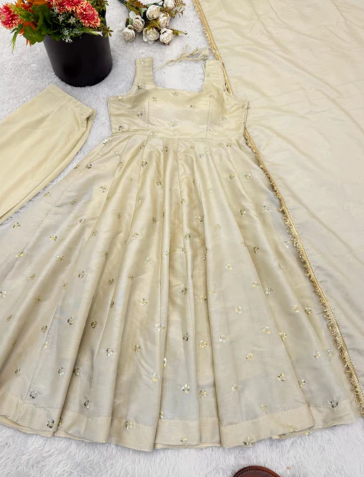 New Designer Cosmos Gold With Embroidery Work Gown And Dupatta Set in Germany