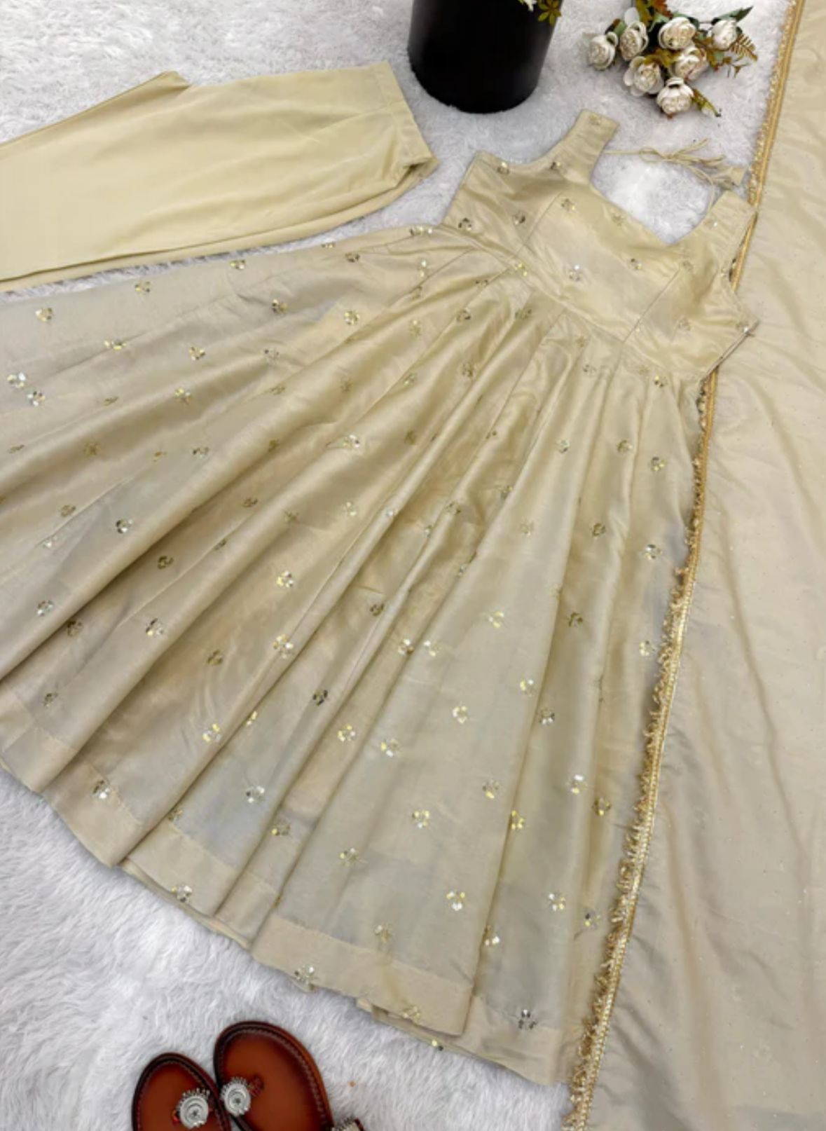 New Designer Cosmos Gold With Embroidery Work Gown And Dupatta Set in Germany