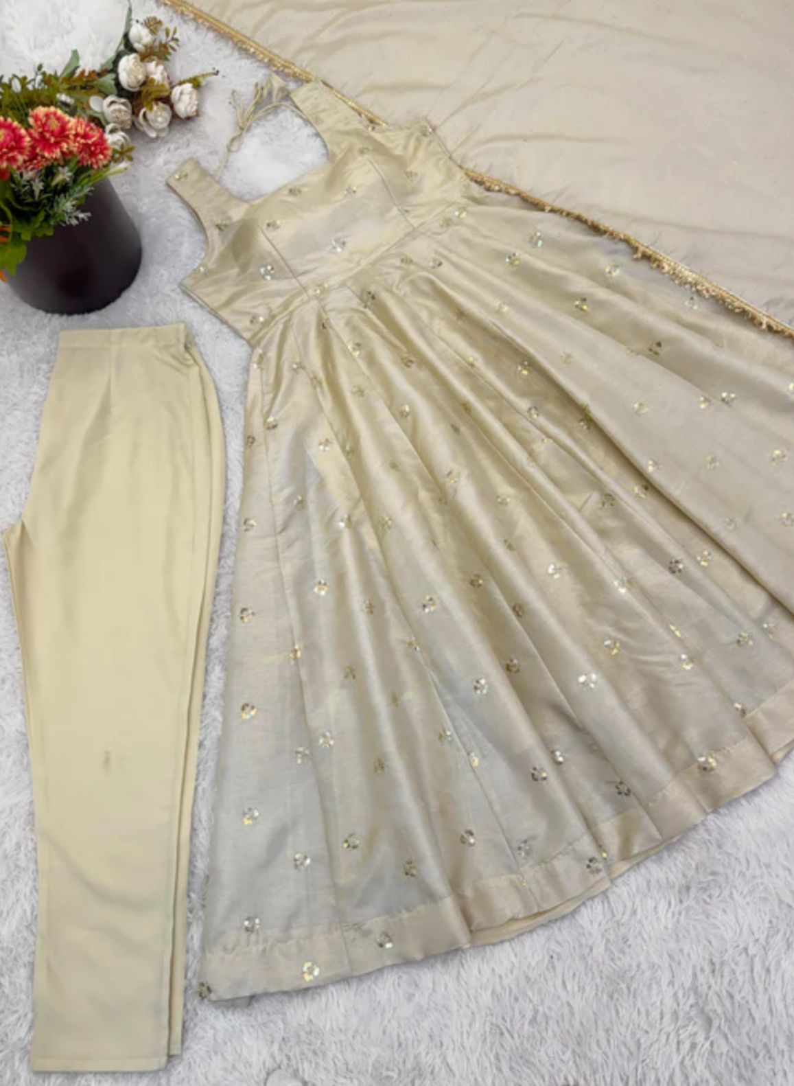 New Designer Cosmos Gold With Embroidery Work Gown And Dupatta Set in Germany