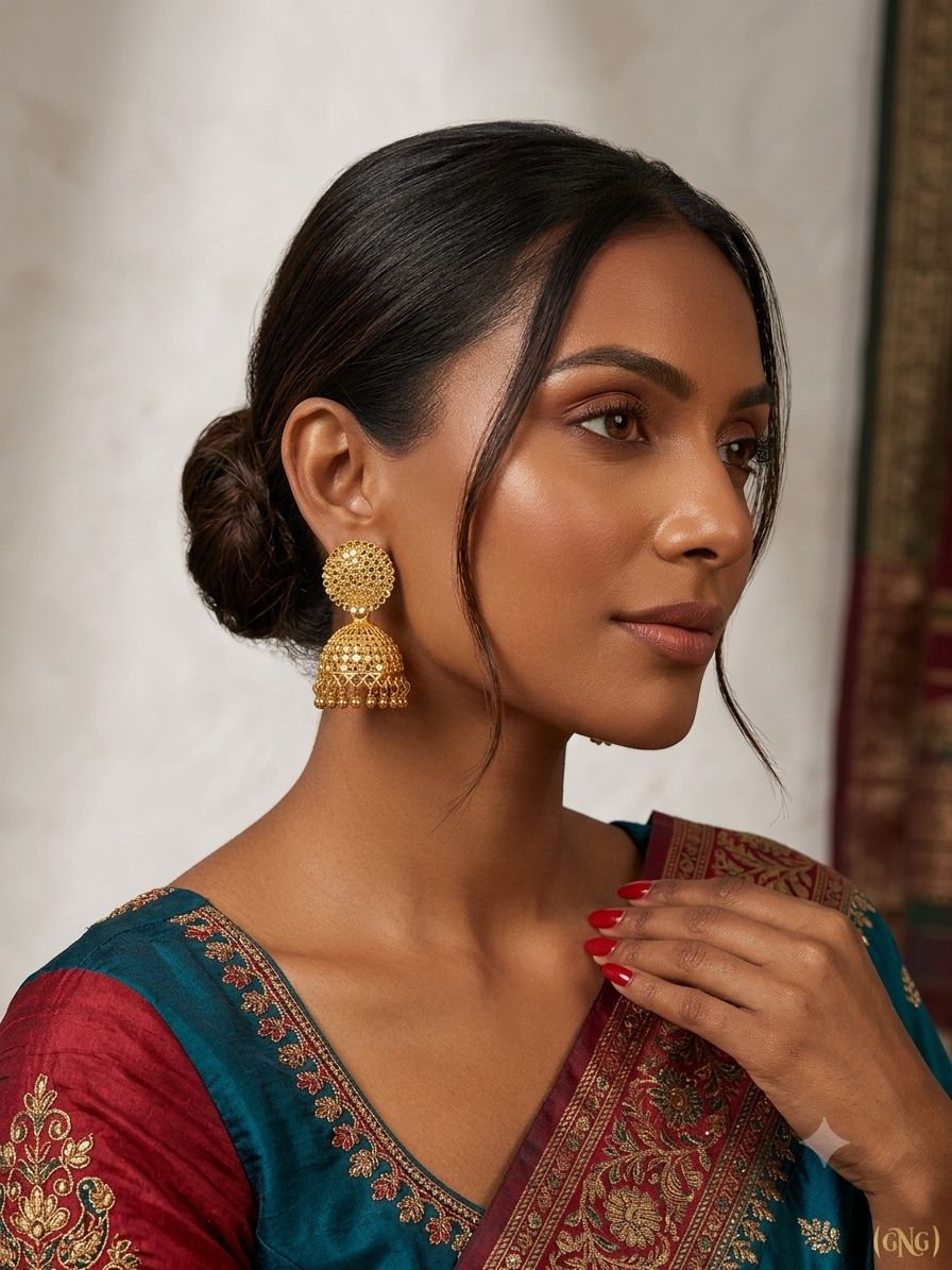 Intricate Gold-Plated Textured Jhumka Earrings in Germany