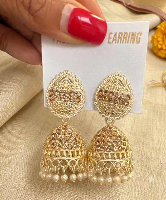 Golden Oxidised Jhumka Earring for Women - Neha Couture Indian Fashion