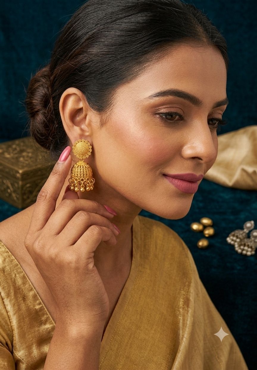Intricate Gold-Plated Textured Jhumka Earrings in Germany