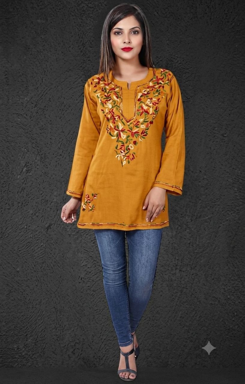 Women Chikan Embroidery Cotton Rayon A-line Kurti in Germany