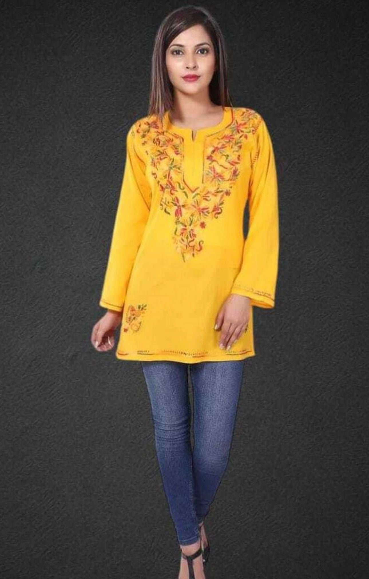 Women Chikan Embroidery Cotton Rayon A-line Kurti in Berlin