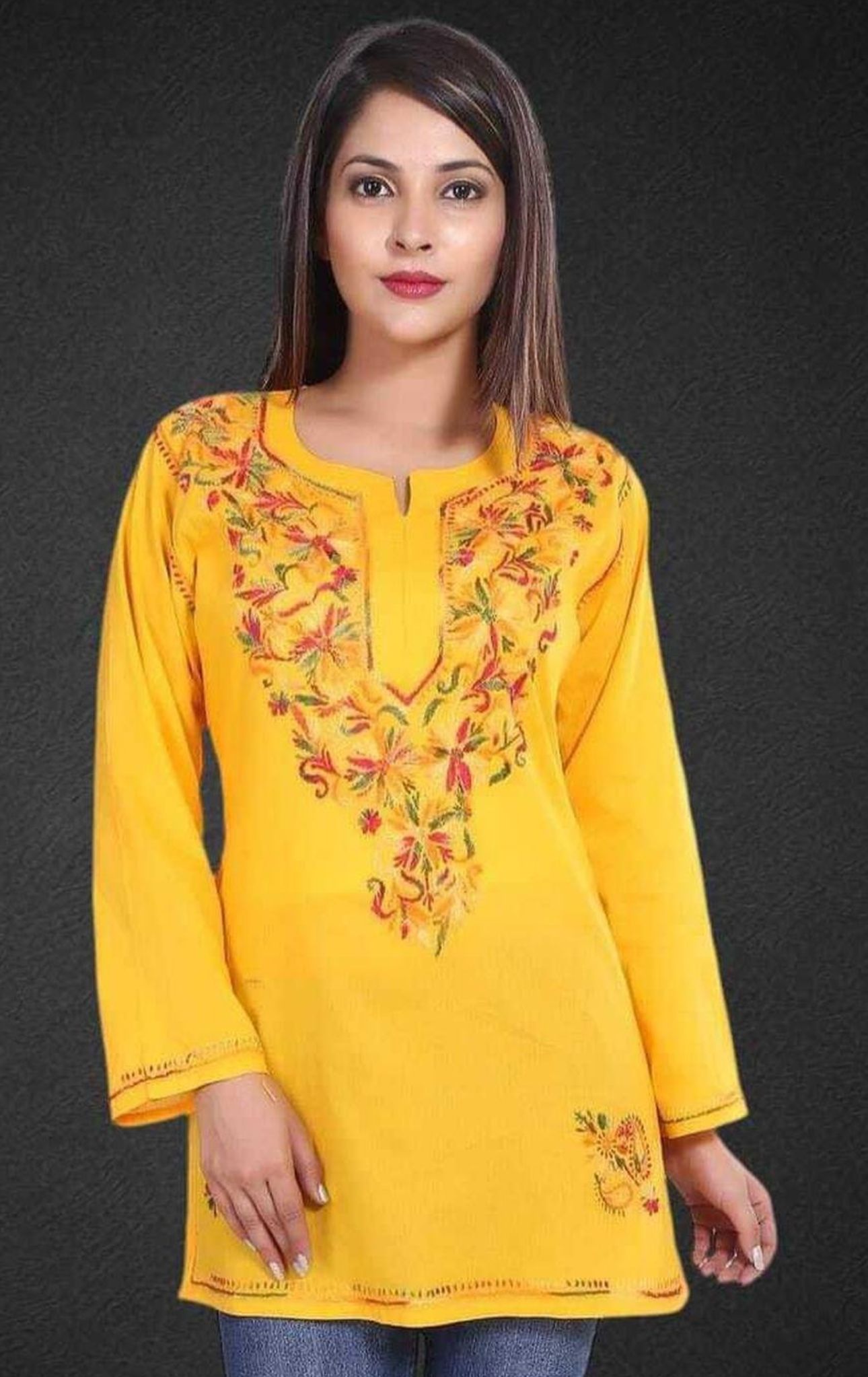 Women Chikan Embroidery Cotton Rayon A-line Kurti in Berlin