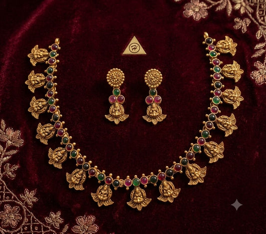 Golden Dewdrop Necklace Set - Neha Couture Indian Fashion