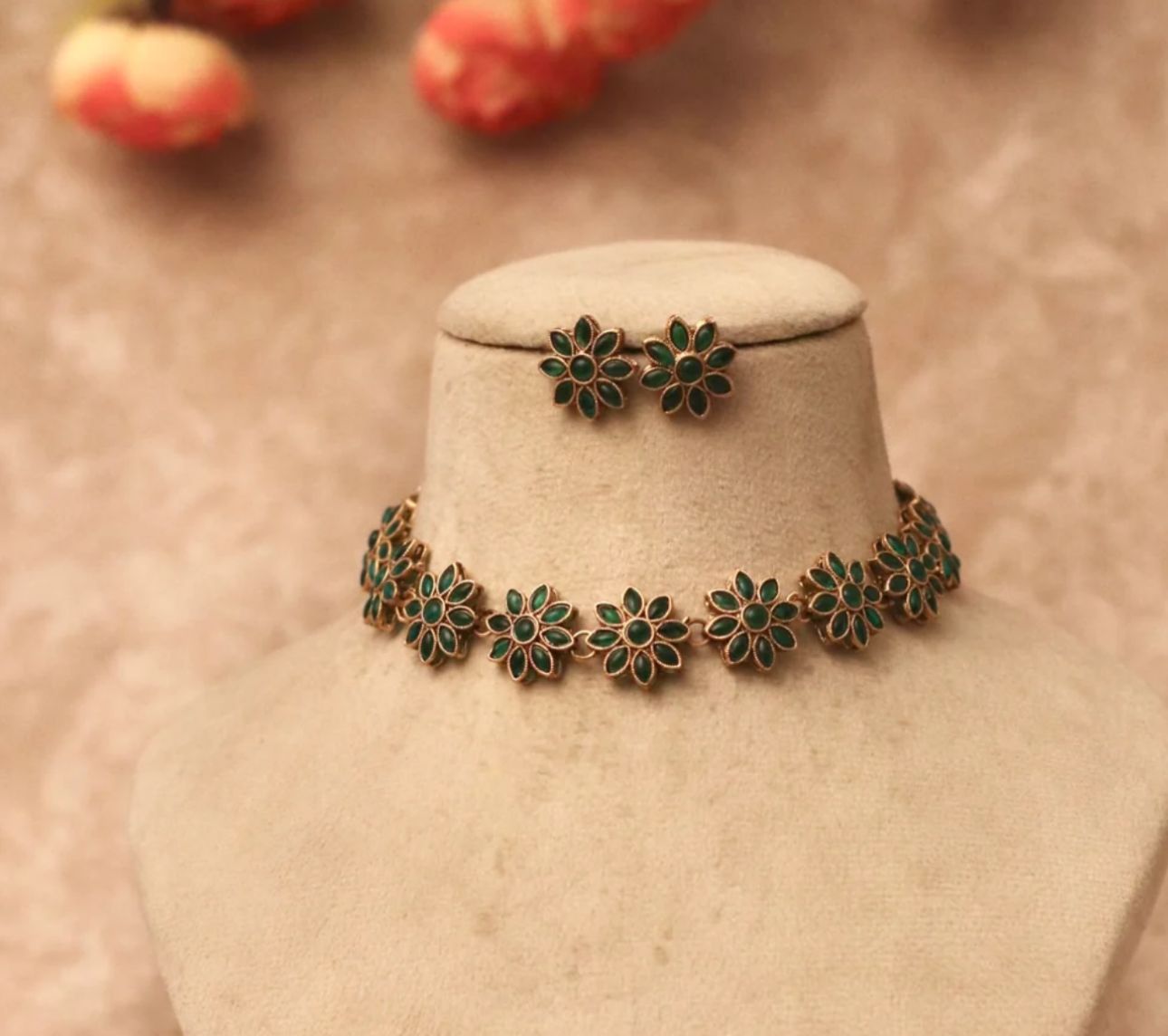 Elegant White Floral Choker Set with Matching Studs in Germany