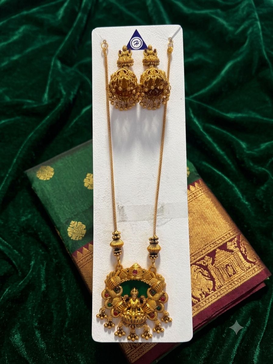 Lakshmi Temple Jewelry Necklace Set  matching bell-shaped Jhumka earrings in Berlin