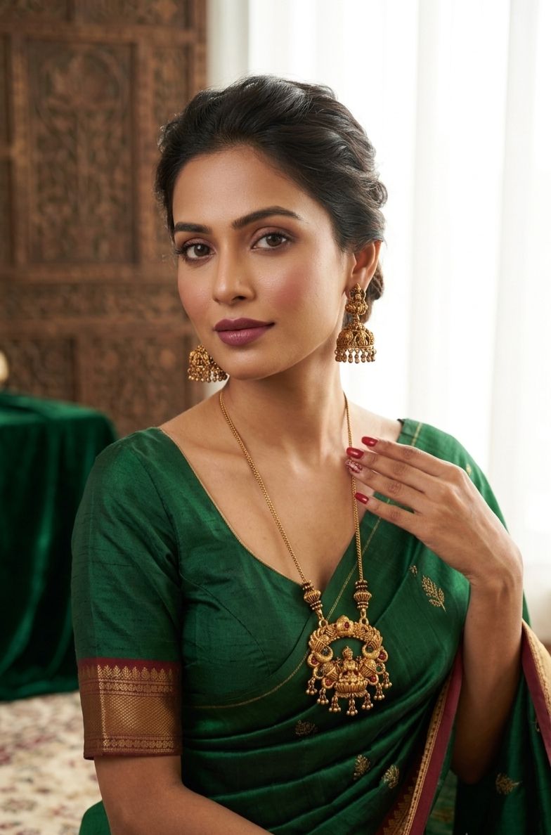 Lakshmi Temple Jewelry Necklace Set  matching bell-shaped Jhumka earrings in Berlin