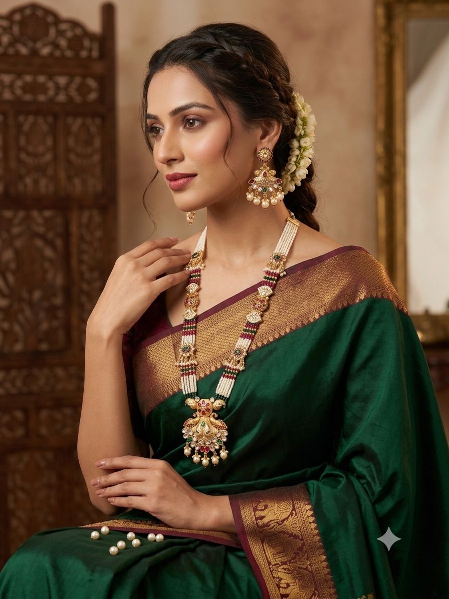 Kundan Necklace Set, often styled as a Rani Haar wirh earrings in Germany