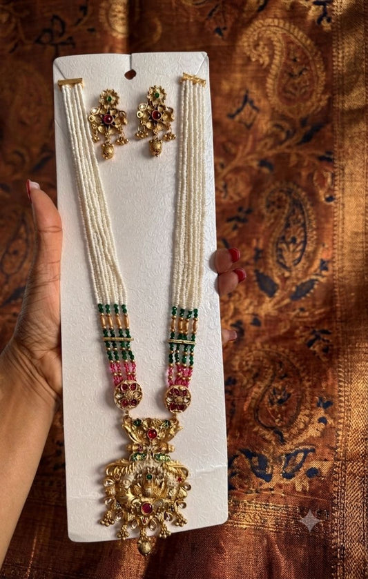Gold-plated traditional rani haar necklace set and Drop Earrings - Neha Couture Indian Fashion
