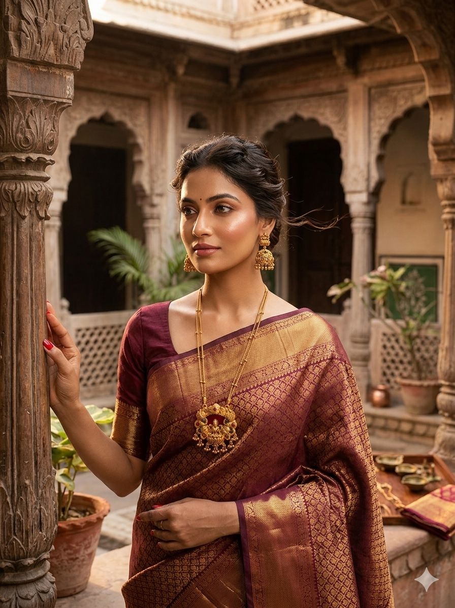 Gold-plated Goddess Lakshmi pendant and matching peacock jhumka earrings in Germany