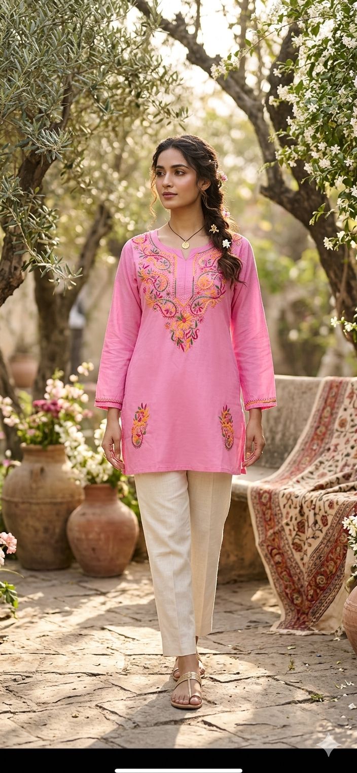 Pink short embroidered kurti in Germany