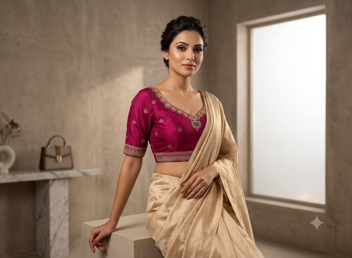Magenta silk-textured blouse in Germany