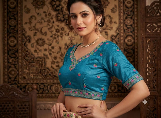 Teal Blue Elegant Traditional Blouse In Germany