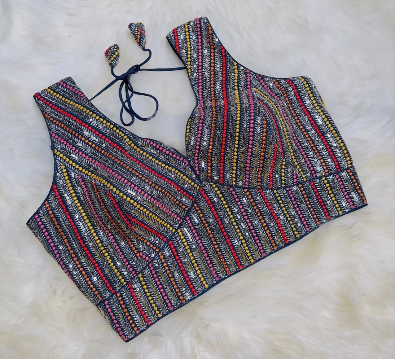 Blue Georgette Blouse with Stunning Sequins Work in Germany