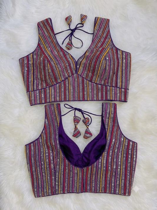 Violet Georgette Blouse with Stunning Sequins Work in Germany