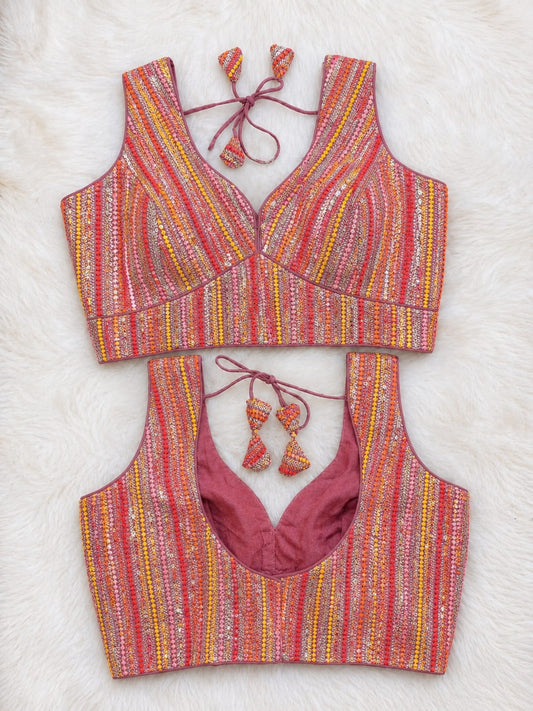 Dusty Rose Georgette Blouse with Stunning Sequins Work in Germany