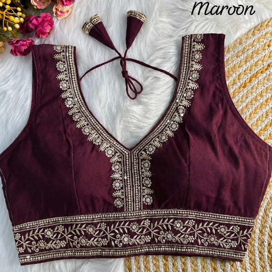 Maroon Embroidered Blouse – Sequins & Thread Work In Germany