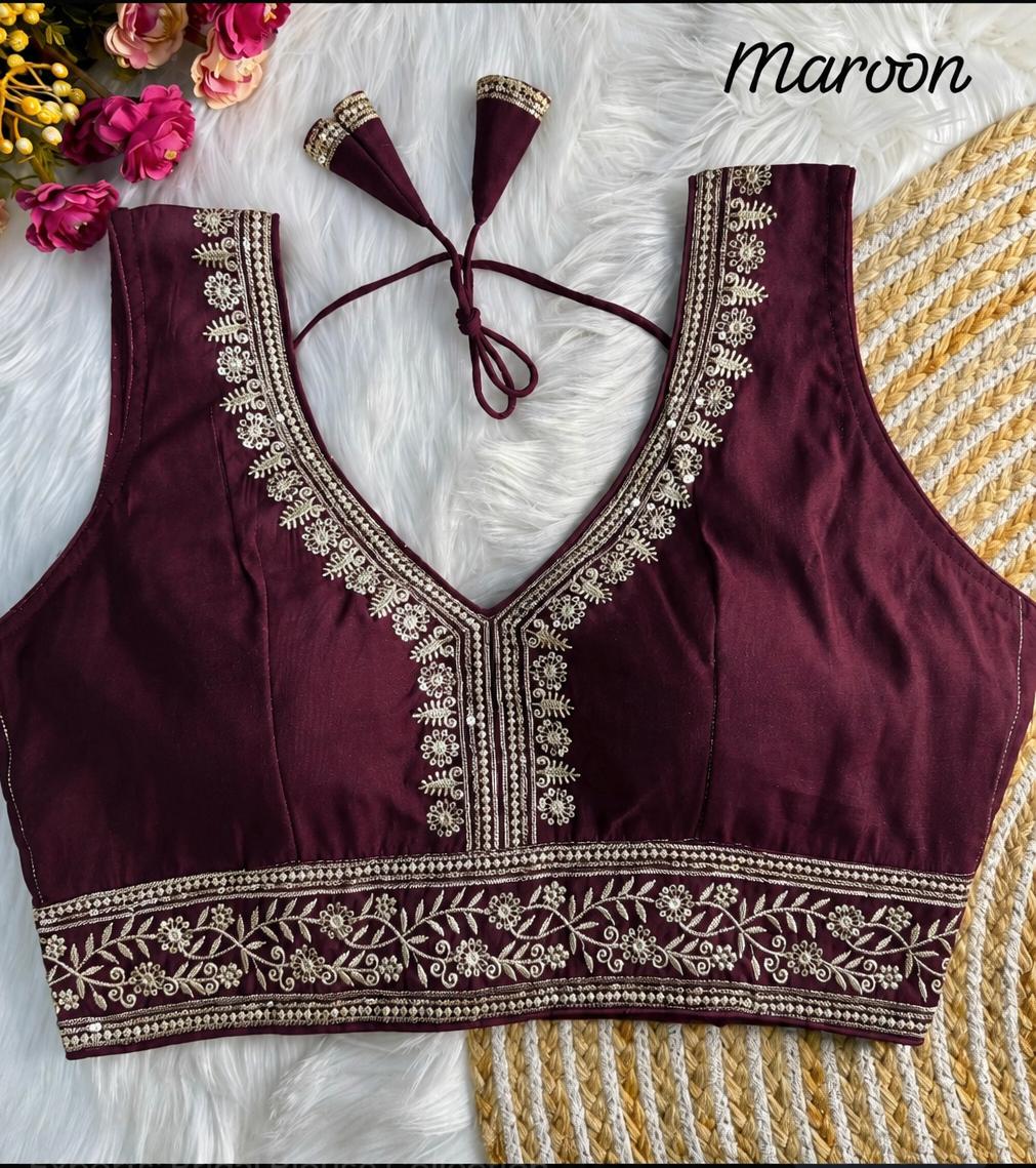 Maroon Embroidered Blouse – Sequins & Thread Work In Germany