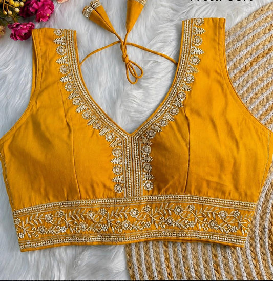 Yellow Embroidered Blouse – Sequins & Thread Work In Germany