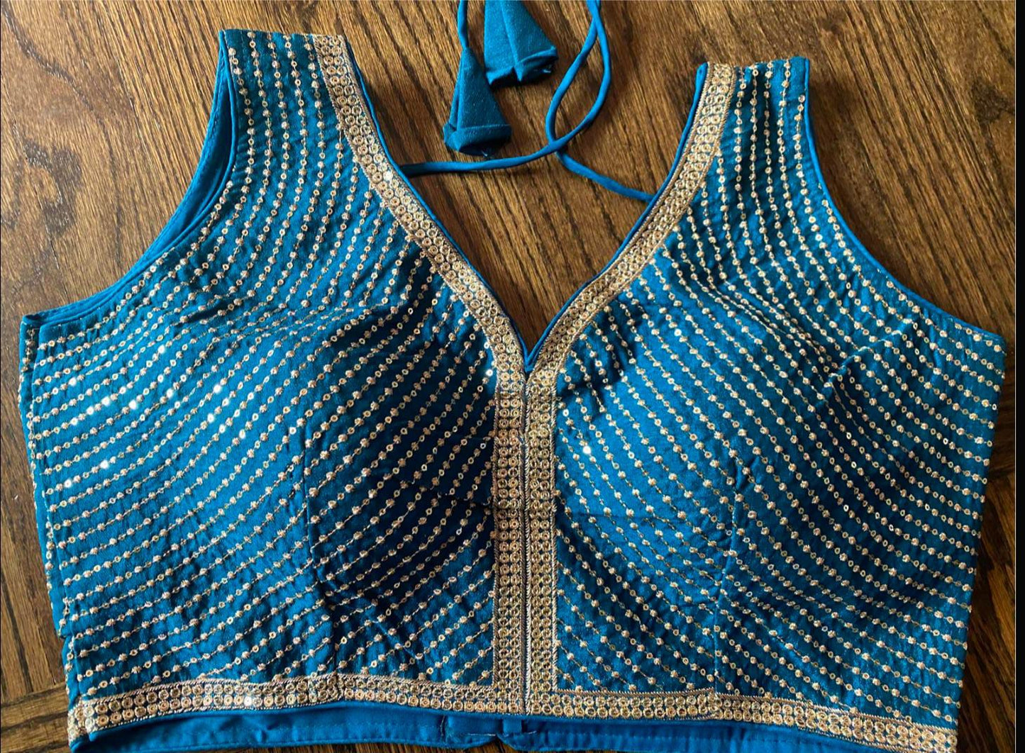 Peacock blue Sleeveless Blouse with Sequins work In Germany