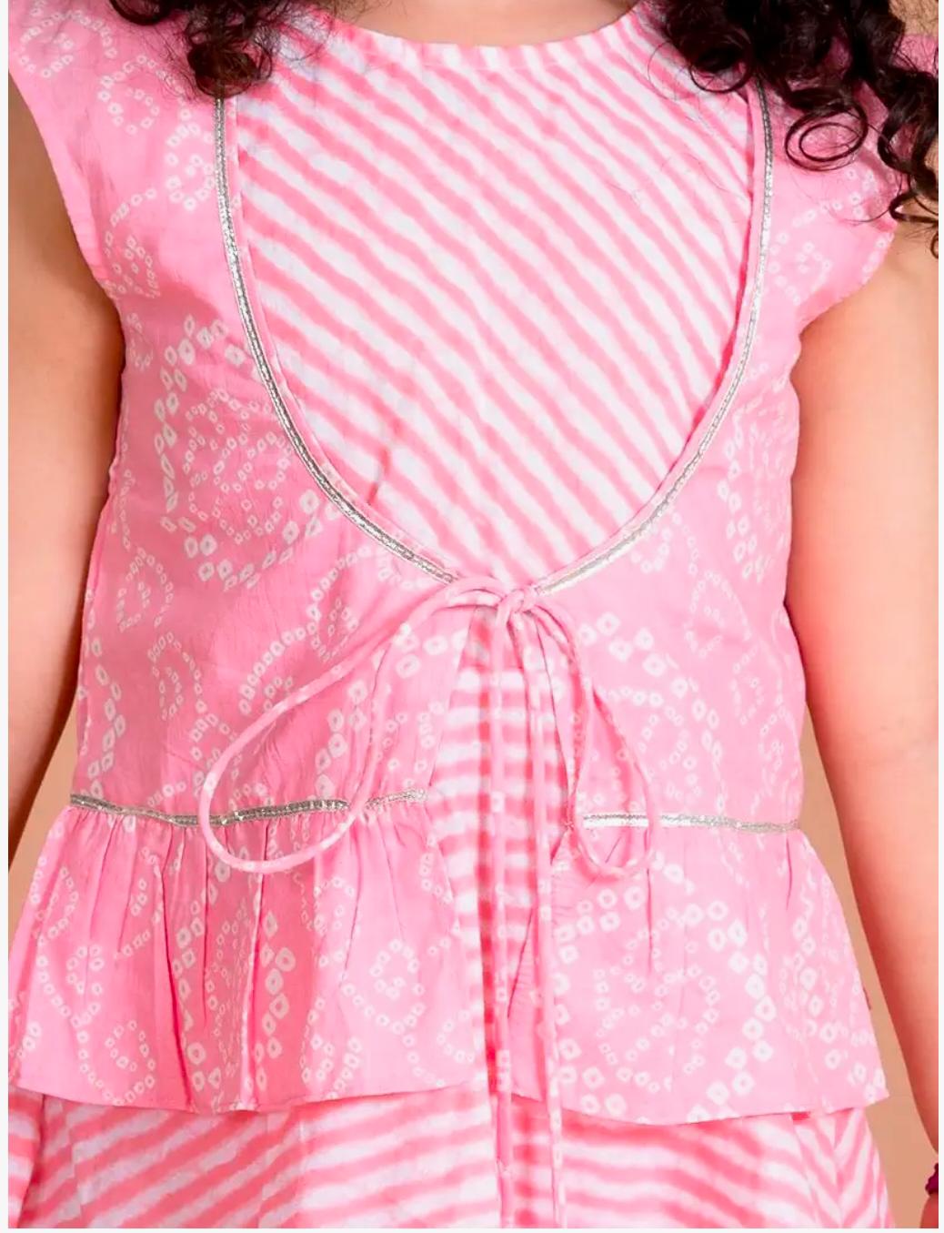 Girls Pink Floral Striped Empire Pure Cotton Kurti with Sharara In Germany