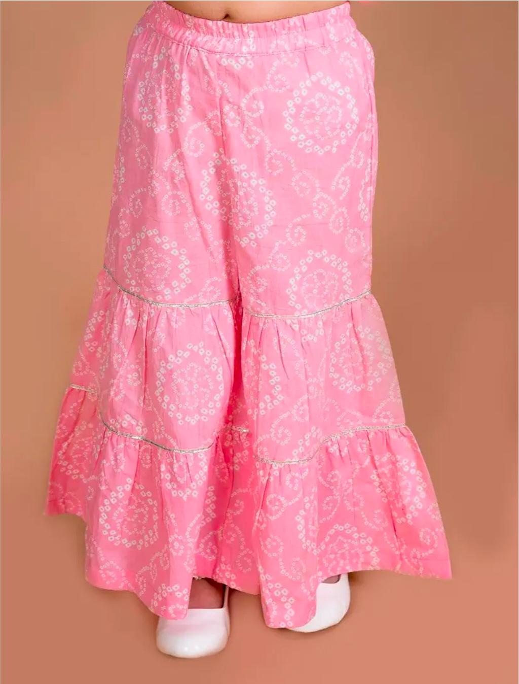 Girls Pink Floral Striped Empire Pure Cotton Kurti with Sharara In Germany