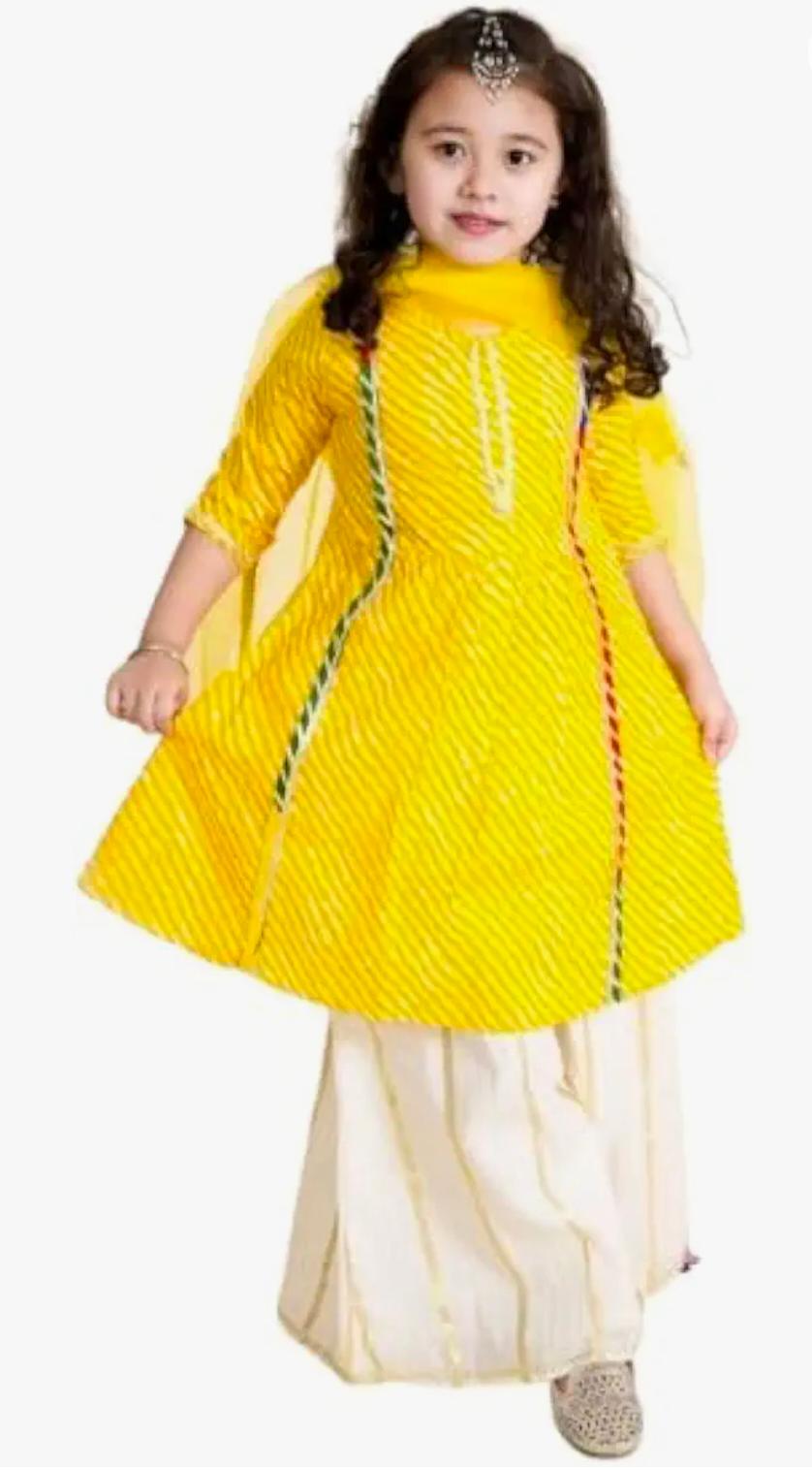 Yellow Striped Girls Kurta Palazzo Set with Dupatta in Germany