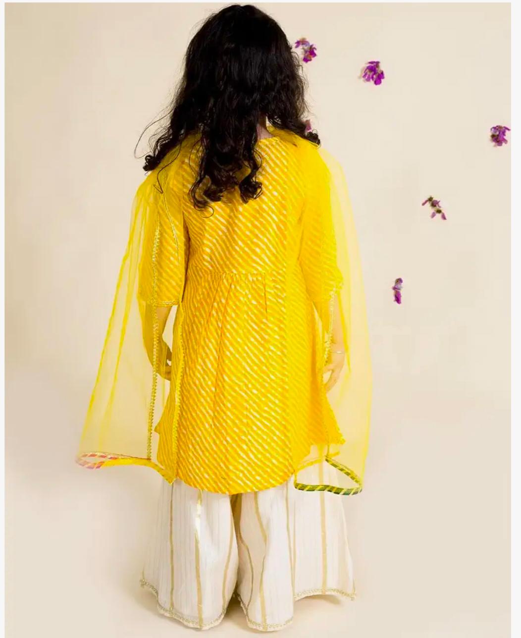 Yellow Striped Girls Kurta Palazzo Set with Dupatta in Germany