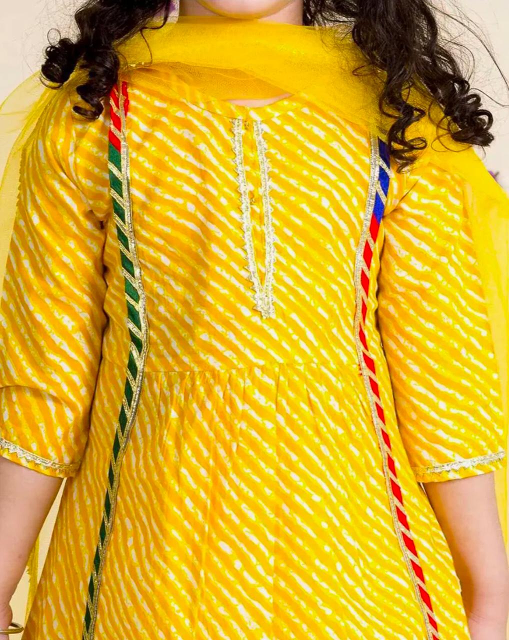 Yellow Striped Girls Kurta Palazzo Set with Dupatta in Germany