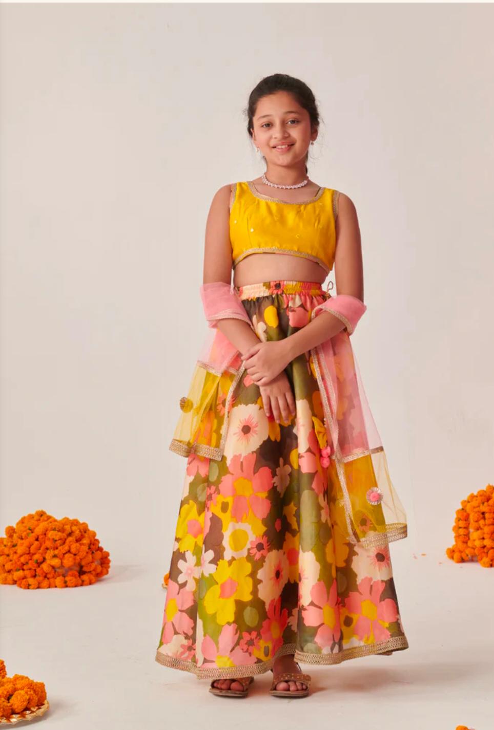 Girls Embroidered Mirror Work Ready To Wear Lehenga Blouse With Dupatta in Germany