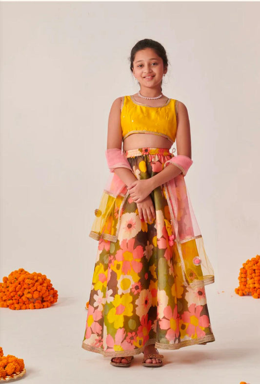 Girls Embroidered Mirror Work Ready To Wear Lehenga Blouse With Dupatta in Germany