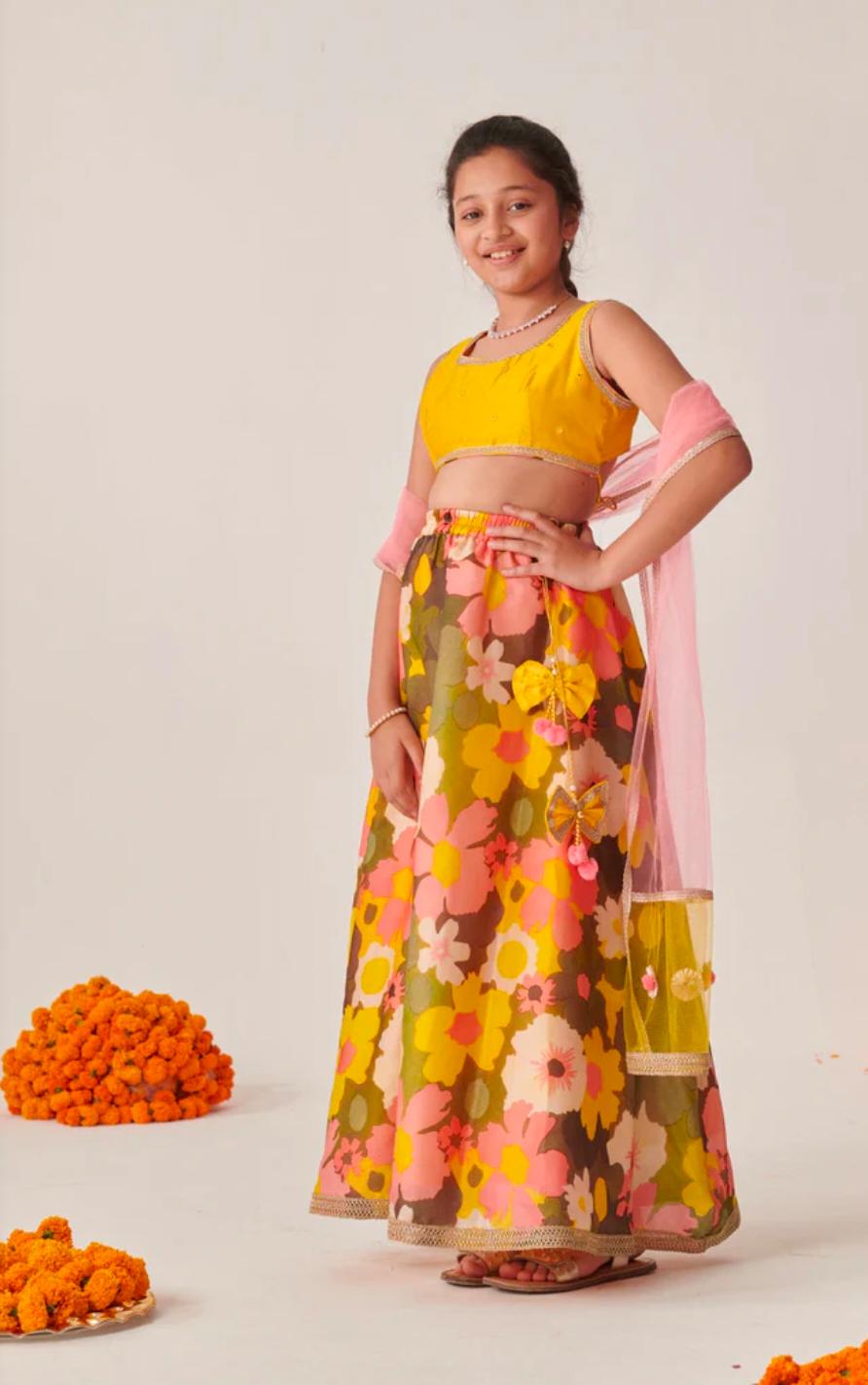 Girls Embroidered Mirror Work Ready To Wear Lehenga Blouse With Dupatta in Germany