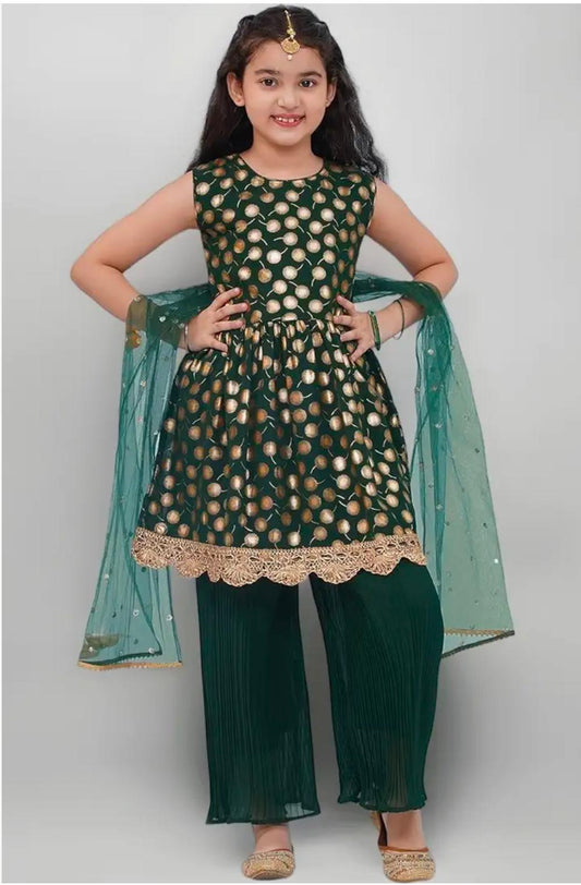 Ethnic Wear Motif Foil Printed Frock Style Salwar Suit Set For Girls With Dupatta in Berlin