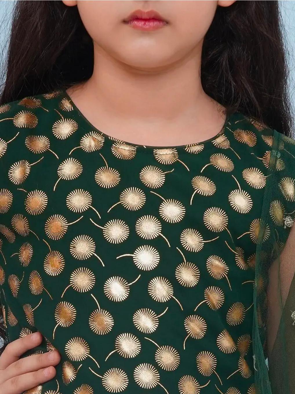 Ethnic Wear Motif Foil Printed Frock Style Salwar Suit Set For Girls With Dupatta in Berlin