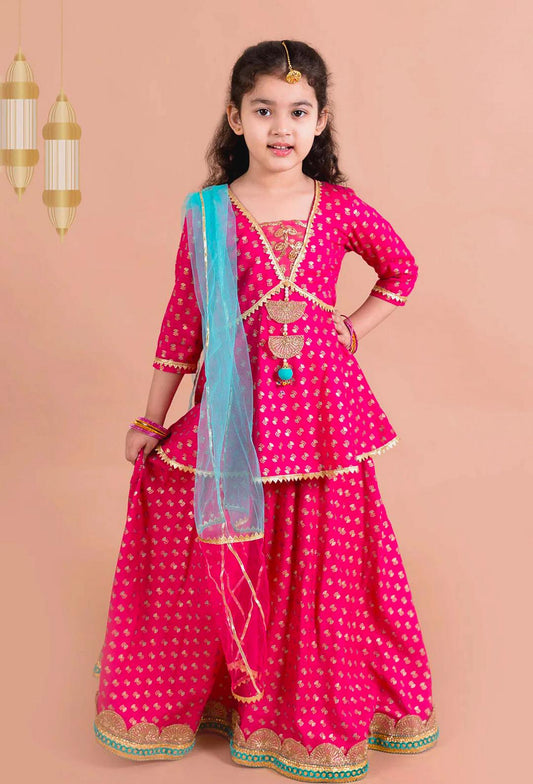 Pink Cotton Foil Printing Floral Kurta Lehenga Set in Berlin