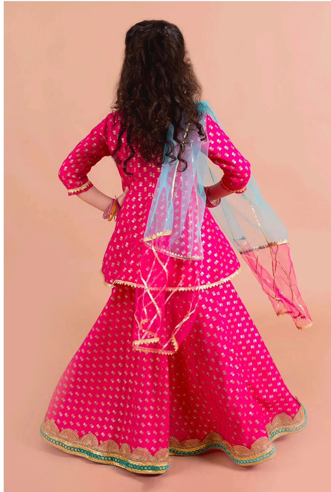 Pink Cotton Foil Printing Floral Kurta Lehenga Set in Berlin