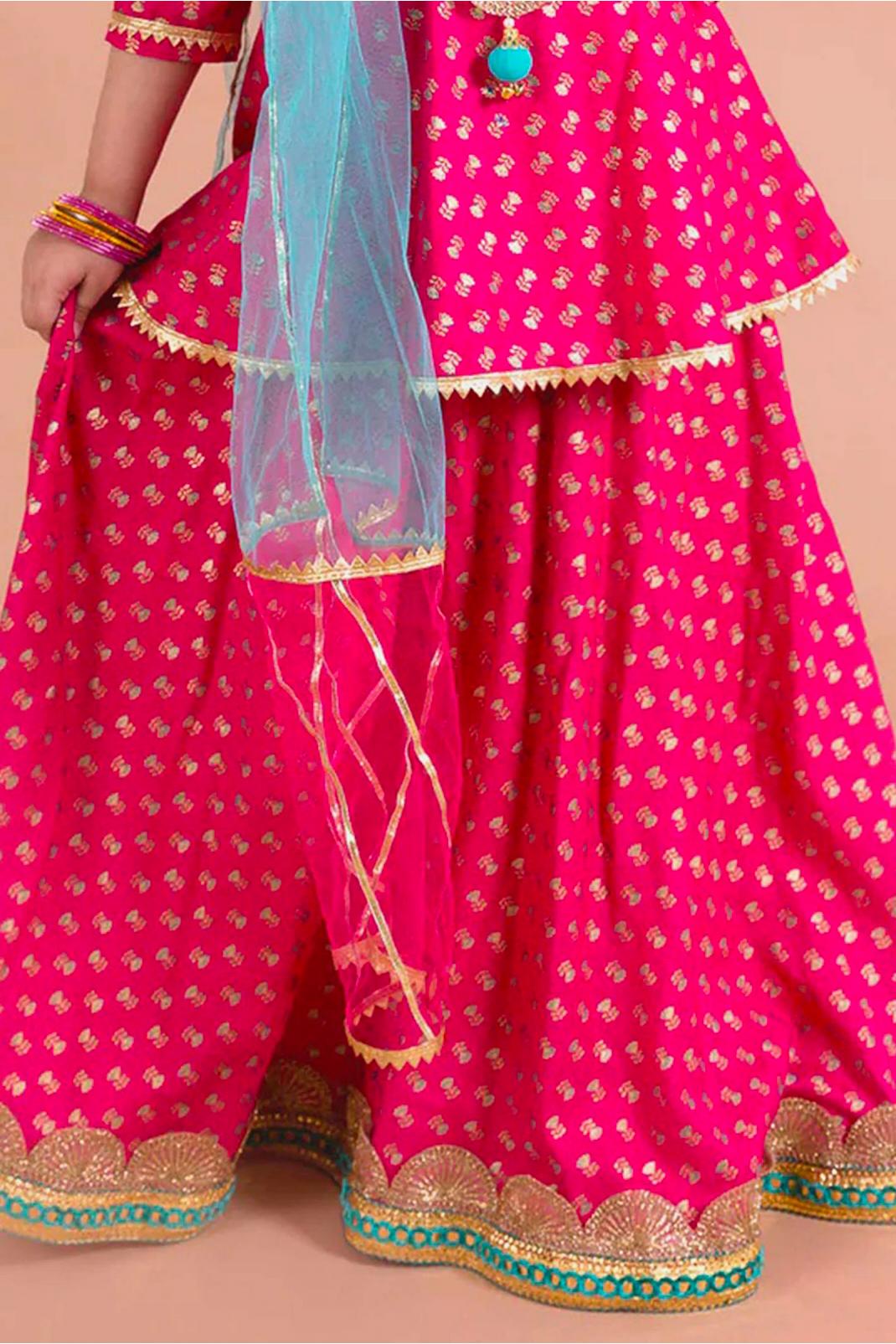 Pink Cotton Foil Printing Floral Kurta Lehenga Set in Berlin