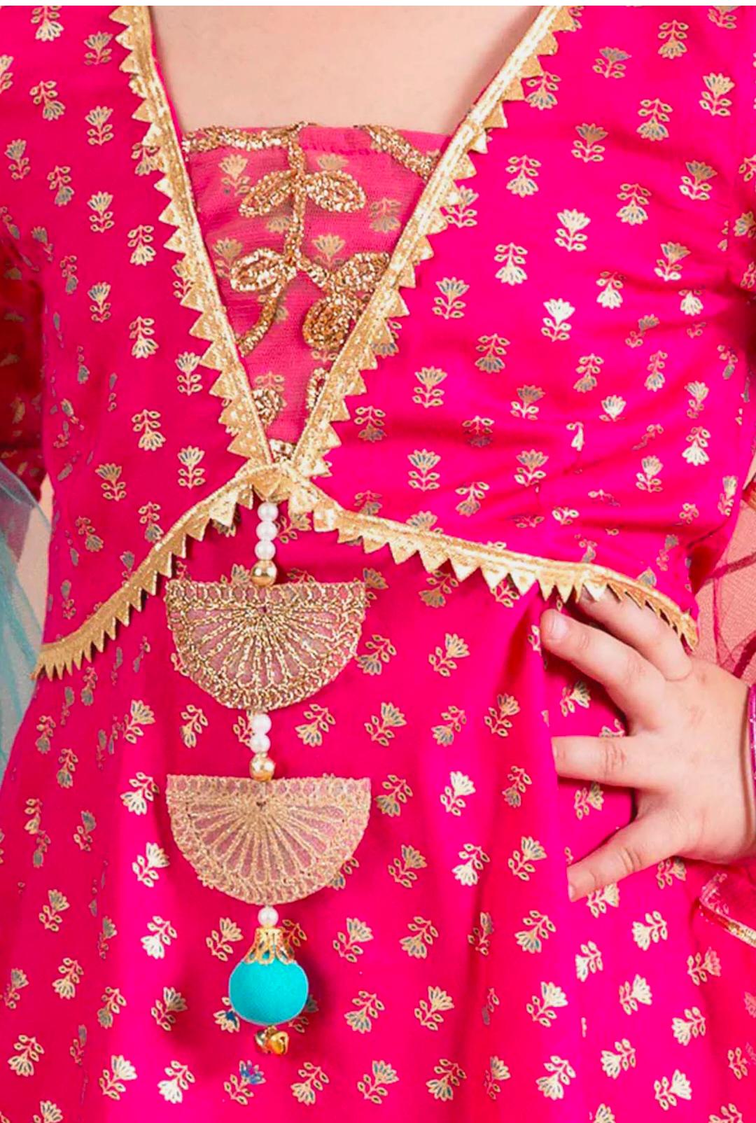 Pink Cotton Foil Printing Floral Kurta Lehenga Set in Berlin
